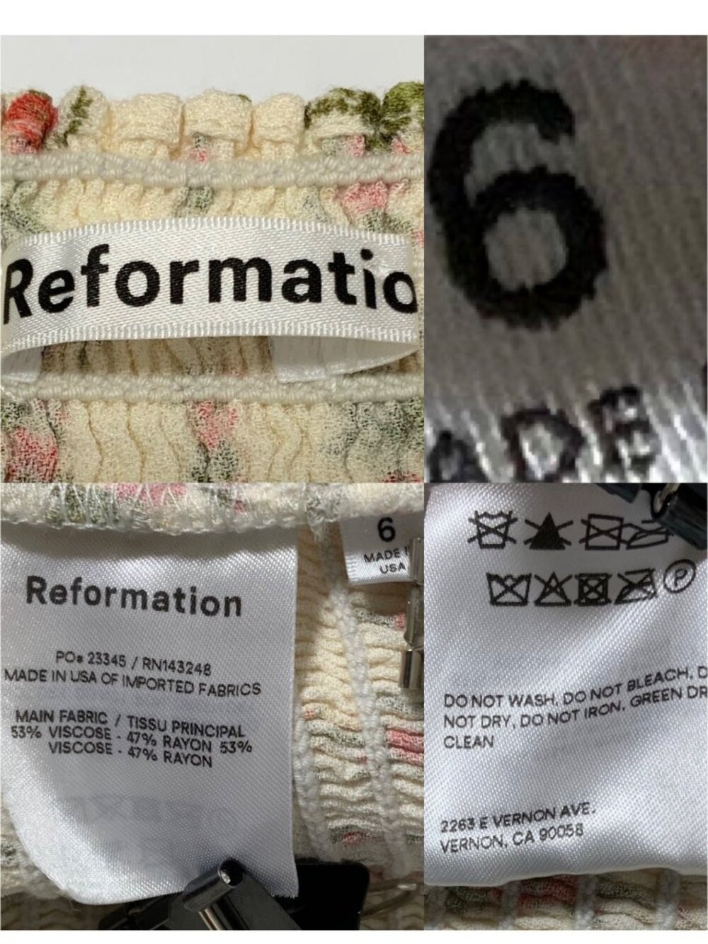 Reformation Floral Reign Top Blouse 6 Cream Romantic DEFECT - Picture 9 of 16